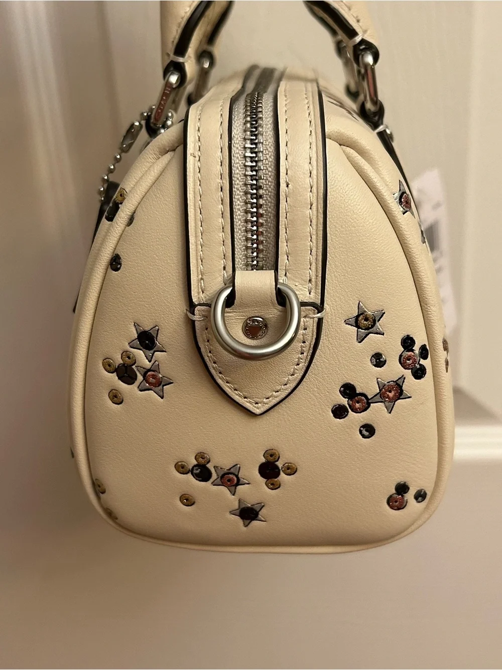 Coach Cream Leather Star & Stud Dome Satchel
